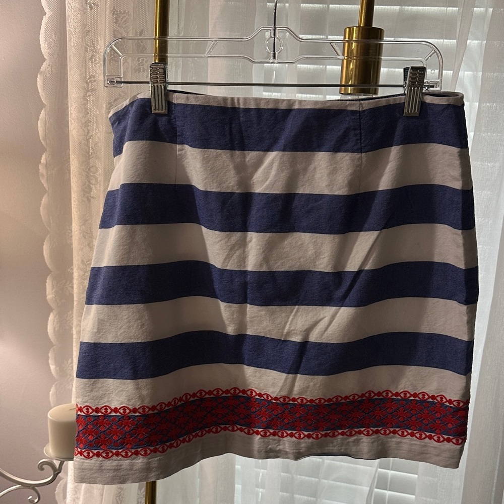 Vineyard Vines Blue and White Striped Mini Skirt with Red Detail